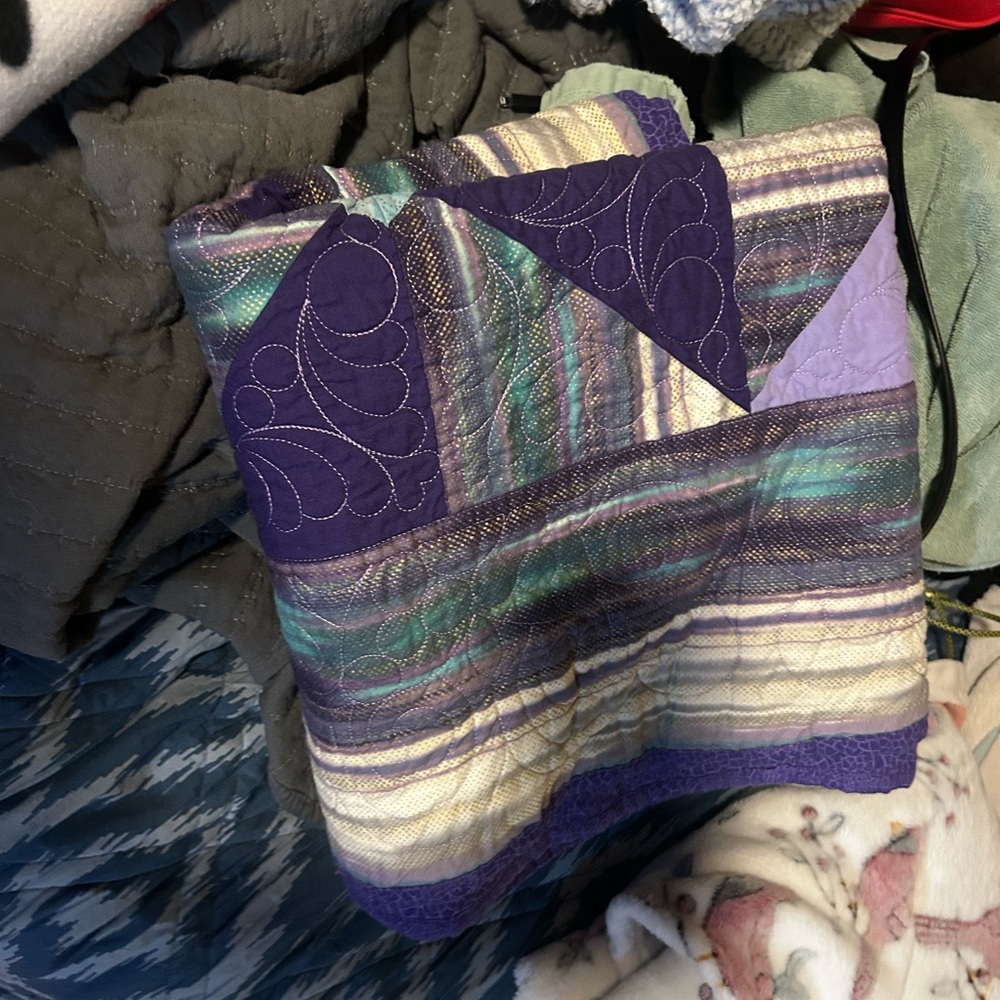 Handmade Purple and Blue Striped Quilt